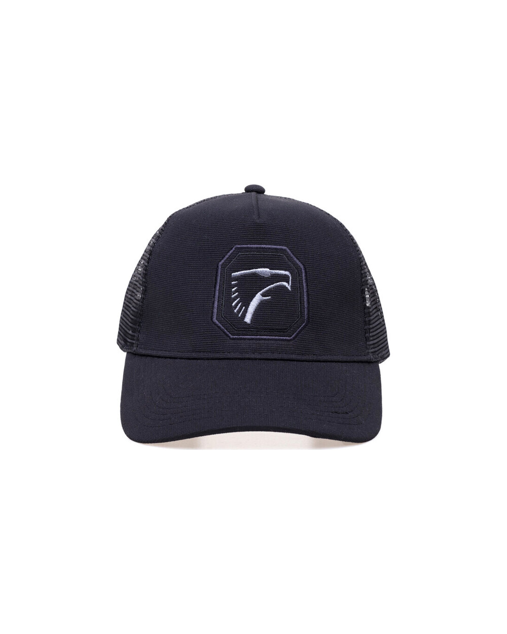 Gorra Trucker negra con parche bordado del águila, vista frontal