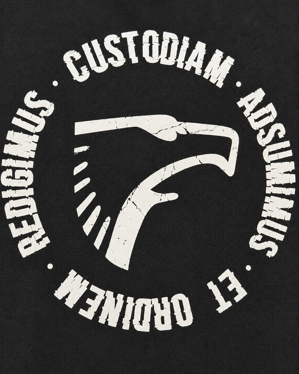 Detalle del estampado circular de la sudadera negra